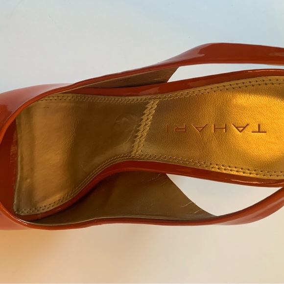 Tahari Si Senor Orange Patent Leather Sling Back Pumps Size 6 - Picture 2 of 12